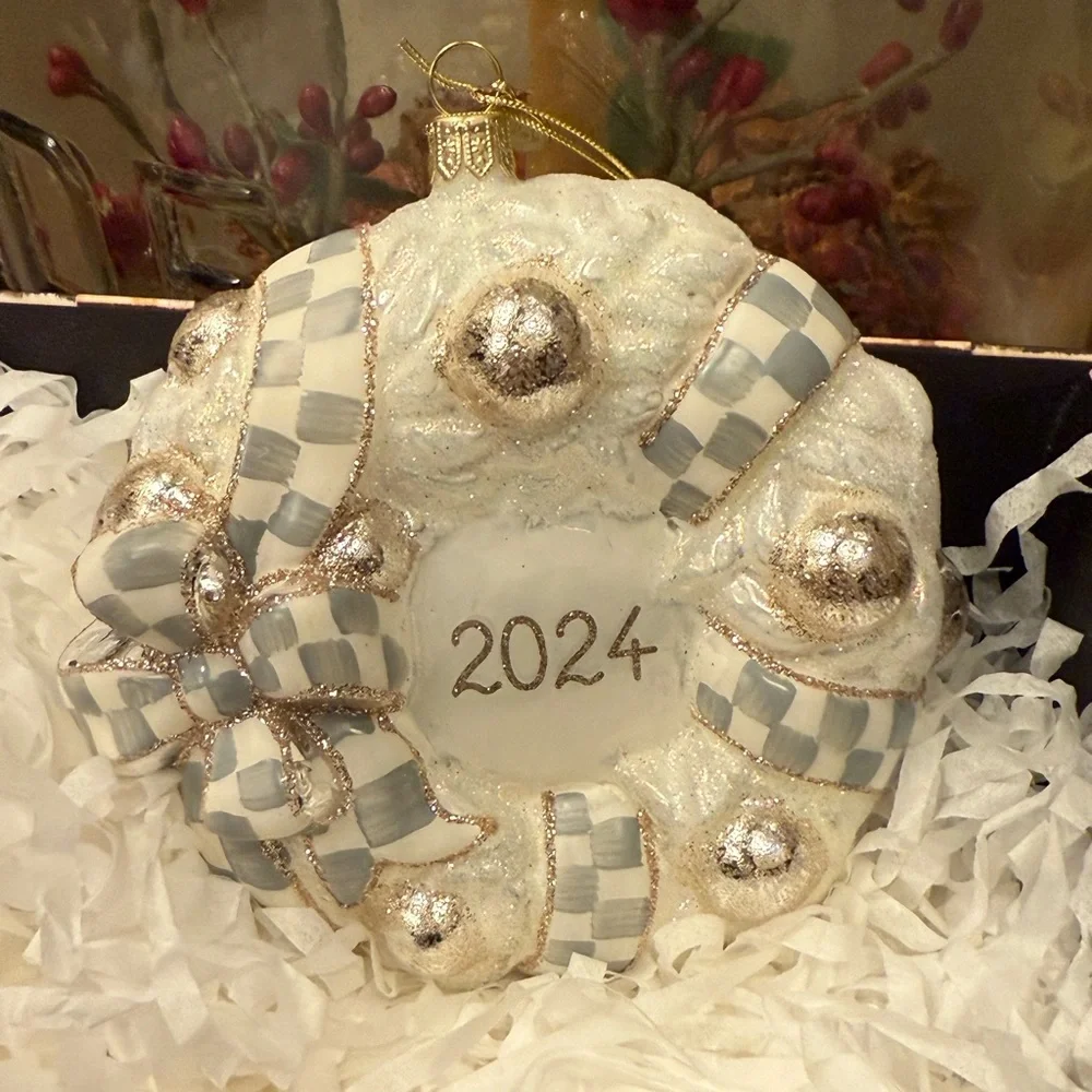 MACKENZIE CHILDS 2024 Crystal Palace Wreath Glass Ornament - Picture 12 of 16